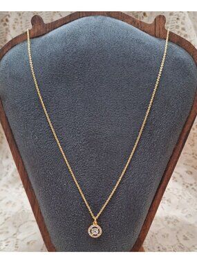 Coach Gold-Tone Halo Open Circle Pave Pendant Necklace With Crystal Accent
